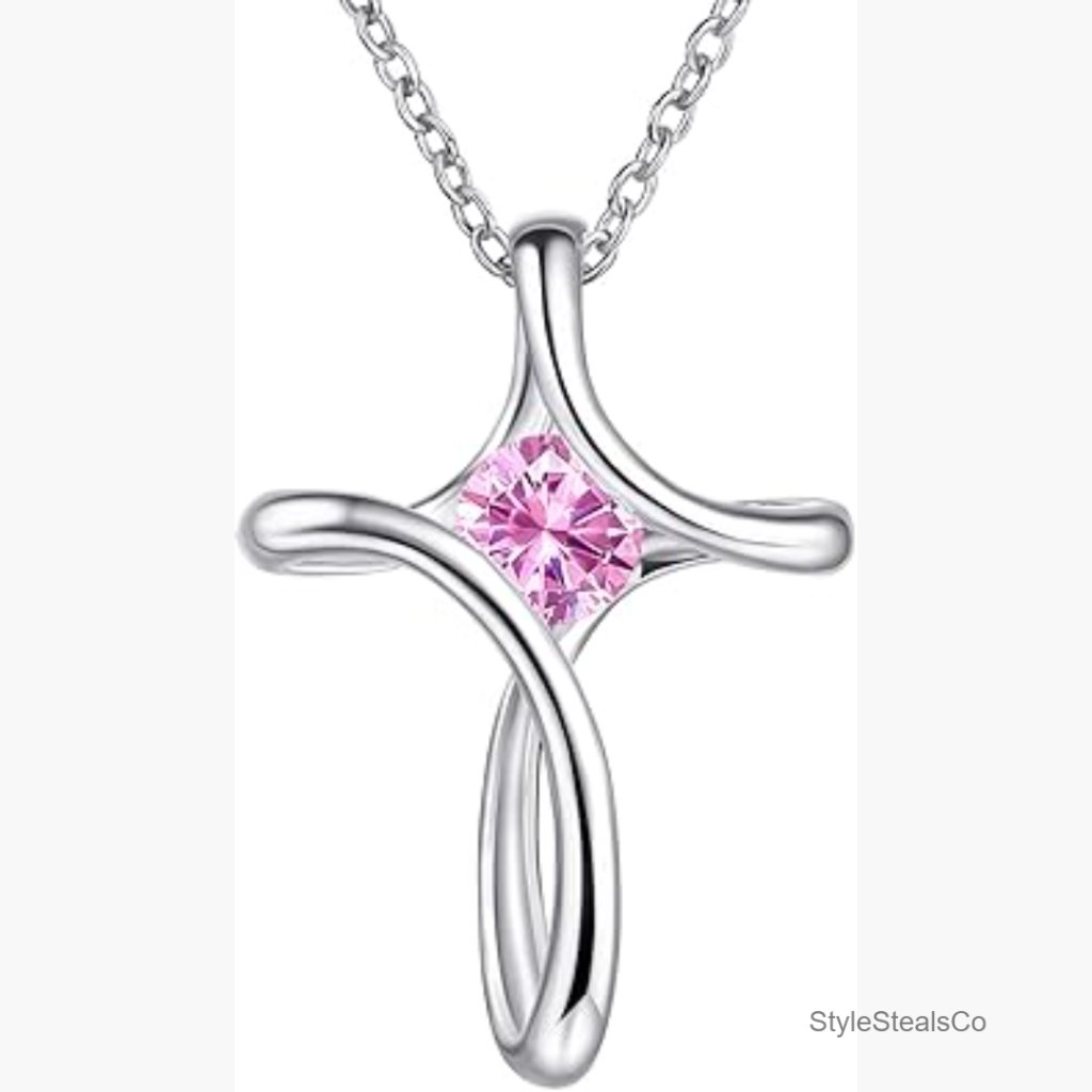 Sterling Silver Cross Pendant Necklace With Diamond Accents, Hypoallergenic